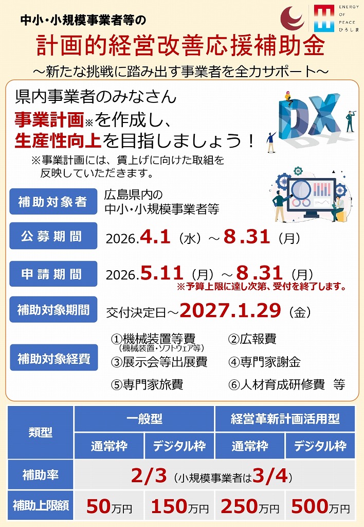 中小･小規模事業者等の「計画的経営改善応援補助金」お知らせ