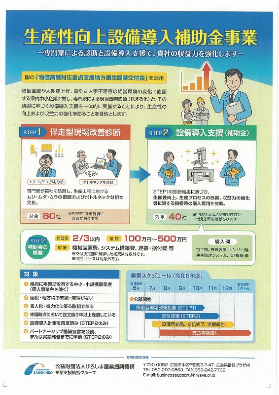 生産性向上設備導入補助金事業【(公財)ひろしま産業振興機構】
