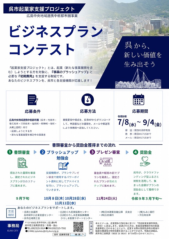 呉市起業家支援プロジェクト「ビジネスプランコンテスト」のご案内